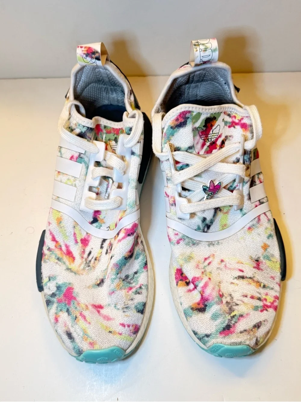 adidas Women's Floral Knit White Sneakers with Teal Soles
